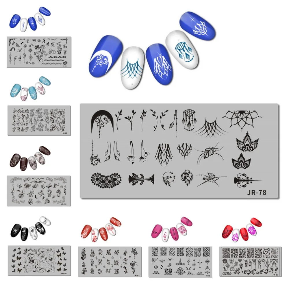 

1pc Swirl Flowers Nail Template Collection Geometry Line Nail Stamping Plates Ramadan French Snowflake Stamp Plate Nail Tools