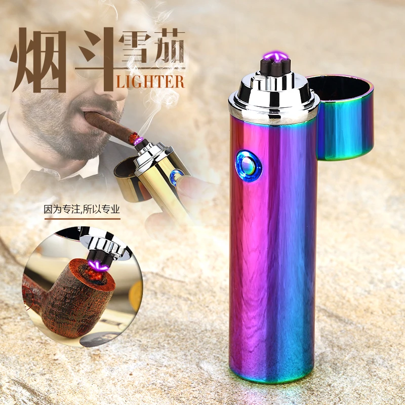 

Noble cylinder LED Windproof Smoke lighter Cross Double Arc Lighter USB Pulse Cigar Lighters Electronic pipe cigarette lighters