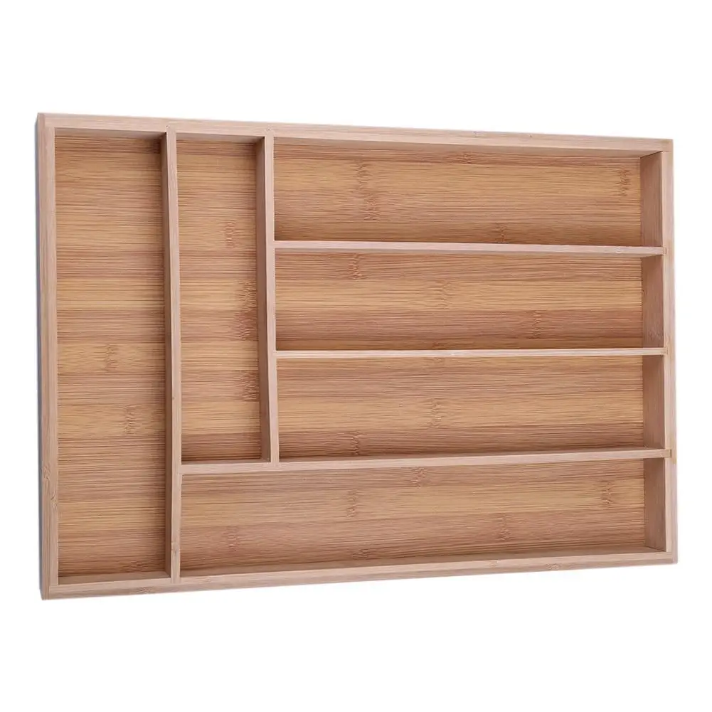

6 Slots Bamboo Storage Box Kitchen Flatware Tray Drawer Holder Divider Organizer