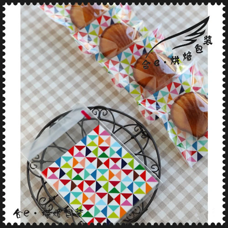 

50 pieces/lot 10*10cm Colorfully Grid Self-adhesive Plastic Bags For Cookies, Biscuits