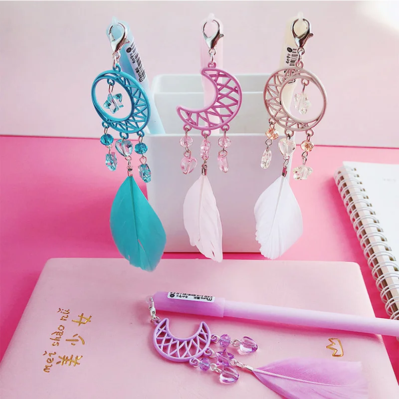 

Creative Moon Pendant Gel Pen Cute Feather Pen Kawaii Neutral Pens For Girls Gifts School Office Supplies Writing Stationery