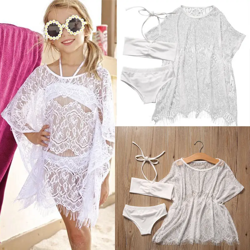 Cute Girl Beachwear Infant Children Summer 3PCS Clothing 1-6Y Tops Baby Girls Tankini Swimsuit Bikini Swimming Oufits | Детская одежда