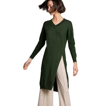 

2019 Spring Dress Women's Round Neck Wool Knit Knee-length Dress Vertical Line Half O-neck Wool Dress Women Long Sweaters Winter