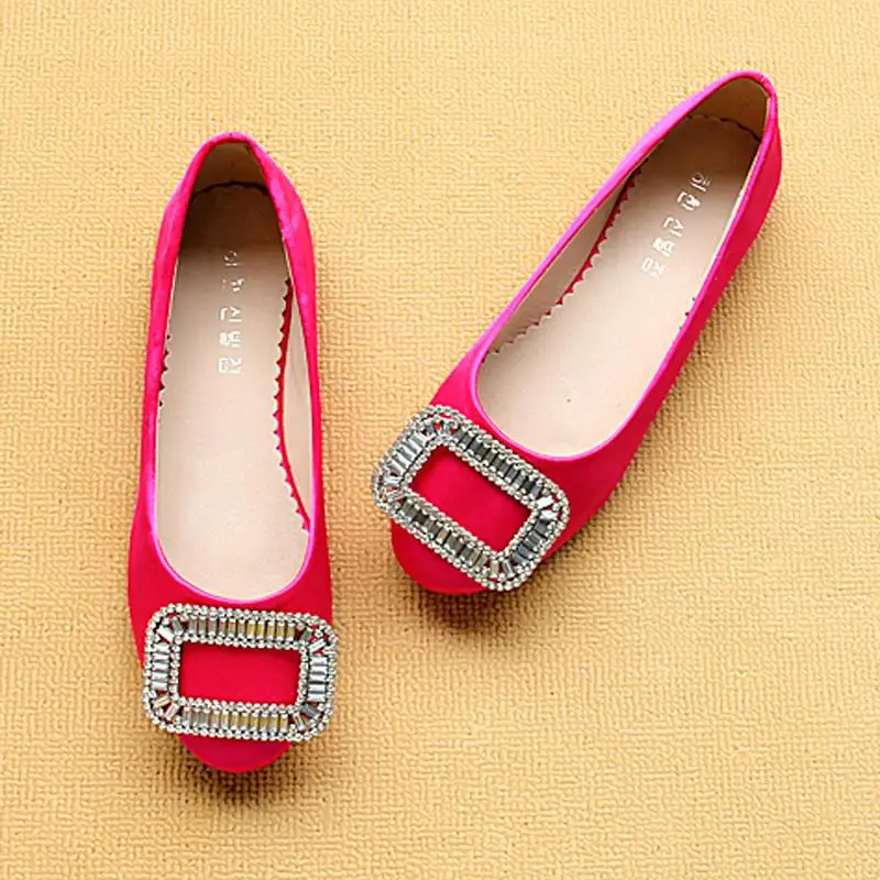 

new 2016 side buckle rhinestone women flats pointed toe wedding shoes genuine leather flat heel single shoes woman ballet shoes
