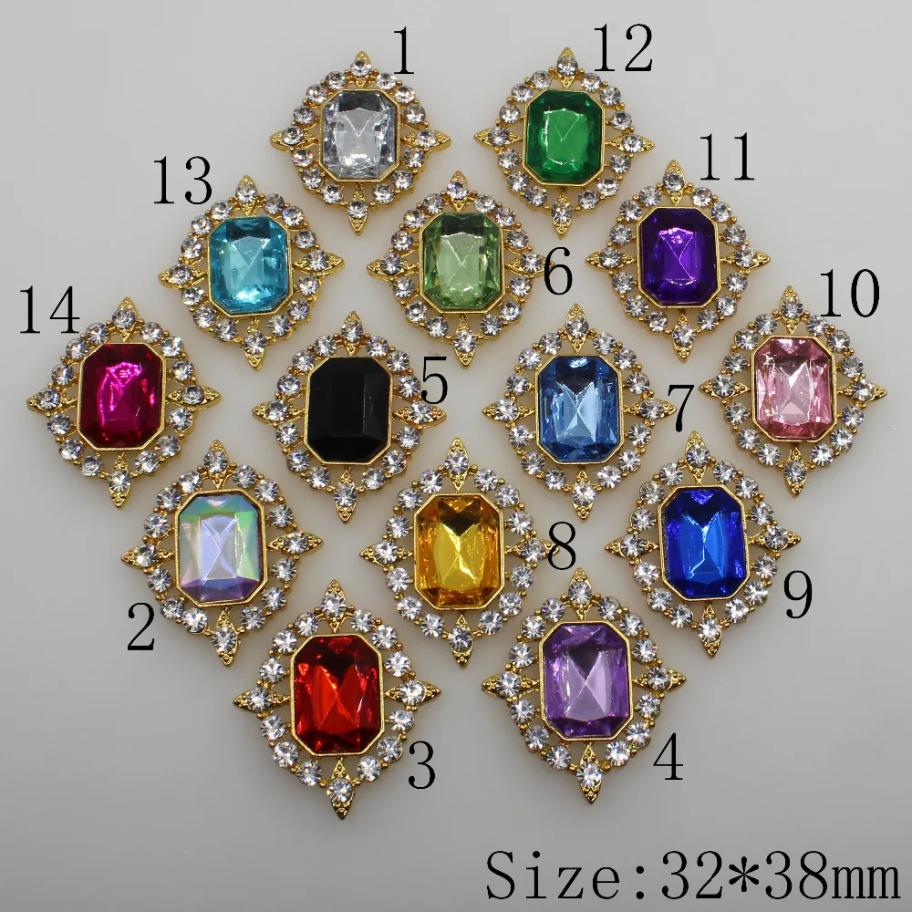 

New 32*38MM 5PC golden Rhinestone button Transparent crystal metal crafts Flatback hair clothing Wedding tnvitations decorate