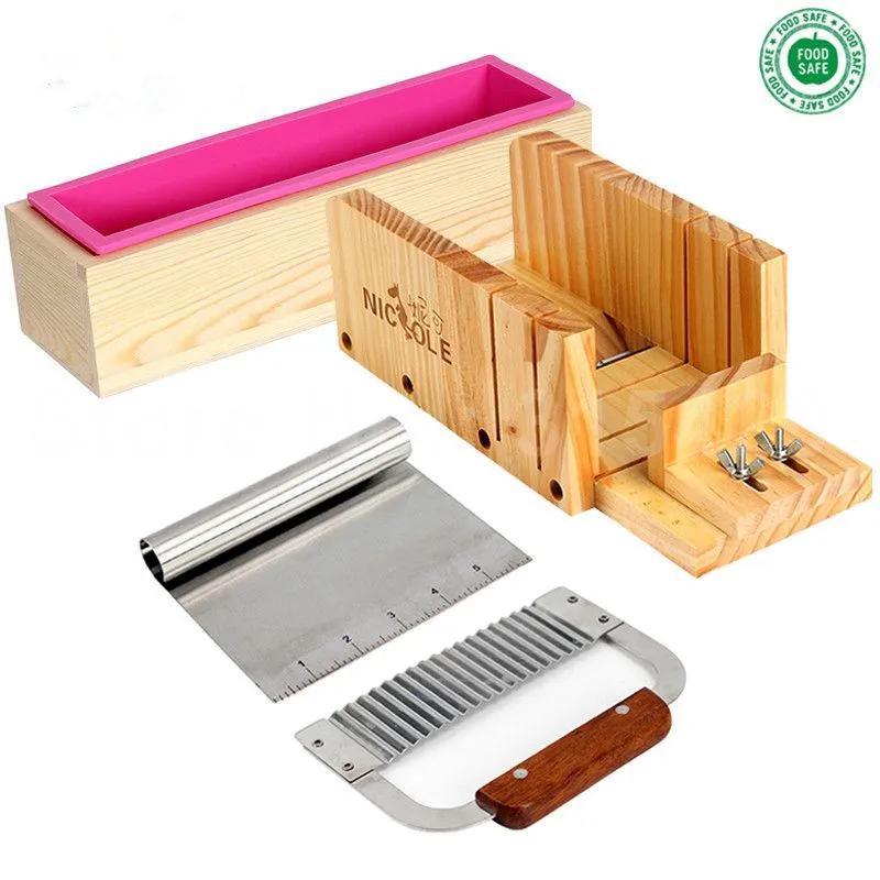 

Adjustable Wooden Loaf Soap Cutter+Hardwood Handle Stainless Crinkle Cutter+Rolling Handle 6 Inch Tick Mark Soap Cutter+D0019