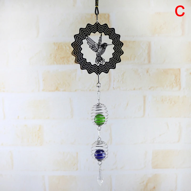 

3D Metal Hanging Spinner Wind Chime with Spiral Tail Ball Center Home Decor 66CY