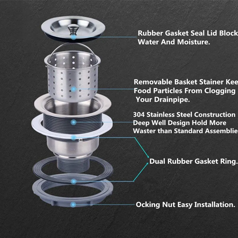3-1/2 дюймов ситечко для кухонной раковины со съемной глубокой мусорной корзиной SUS 304 из нержавеющей стали, сливная сборка escurridor de pla