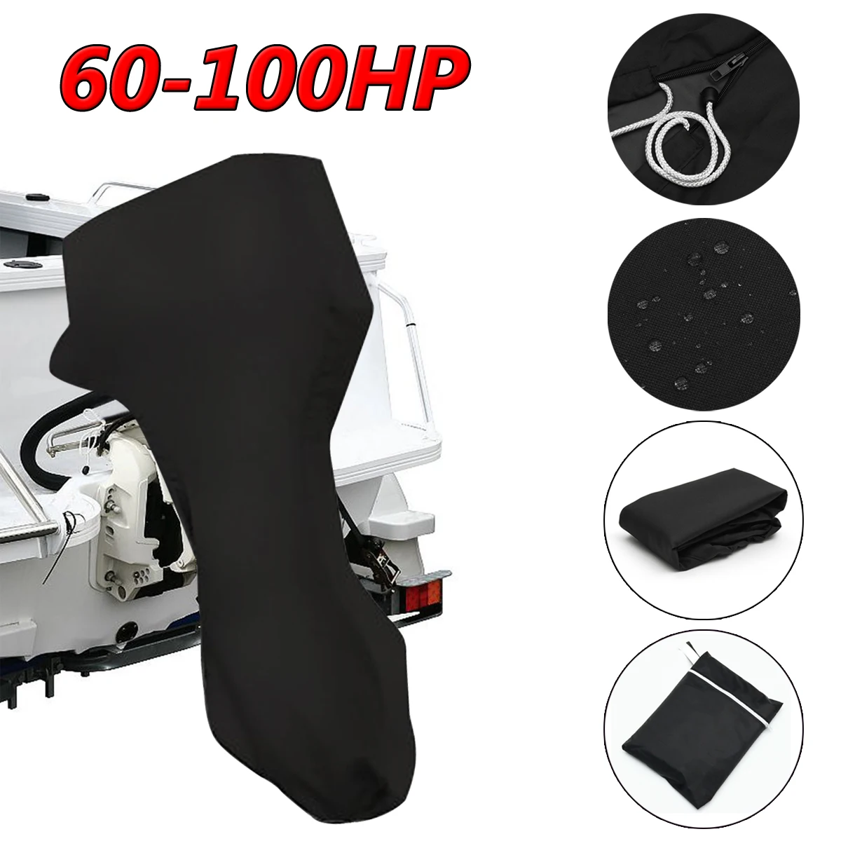 Buy 600D Black Boat Full Outboard Engine Cover For 60 100HP Motor Waterproof
