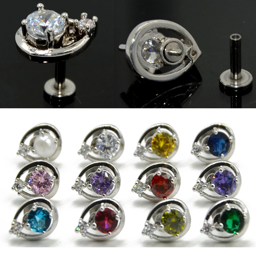 

1Pc Dew Drop Teardrop Internally Threaded Labret Ear Tragus Crtilage Earring Lip Ring Stud Jewelry 16g