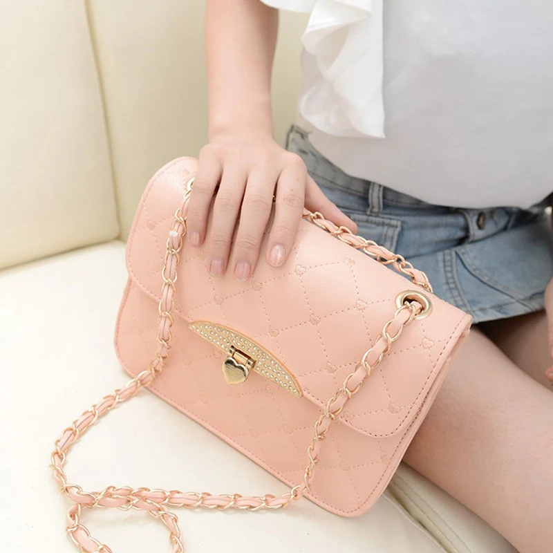 Из искусственной кожи Для женщин сумка плед Дамы Crossbody цепи Мода Карамельный цвет