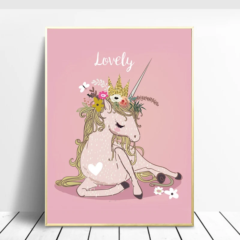 

Lovely Unicorn Wall Art Canvas Painting Baby Girl Nordic Poster Pictures For Living Room Posters And Prints Home Decor Unframed