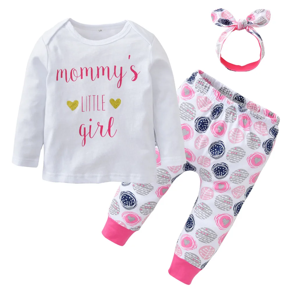 Newborn Letter Mommy's Baby Girls Clothing Sets Cotton Long Sleeve (T shirt+Pants+Headband