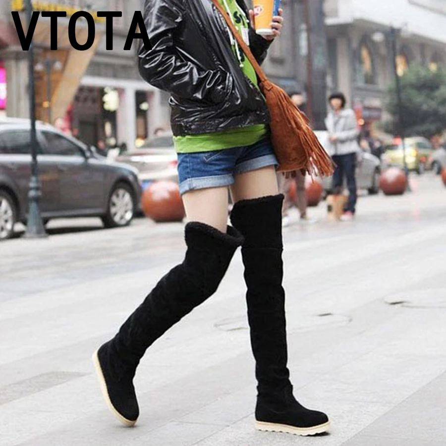 

VTOTA Women Long Warm Snow Boots Plus Black Over The Knee Boots Womens Thigh High Boots Slip On Platform Botas Mujer Size 41 J55