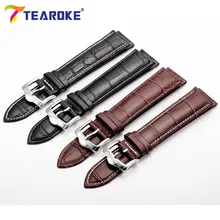 TEAROKE кожаный ремешок для часов крокодил узор на 16 мм 18 мм 20 мм 22 мм 24 мм серебристого металла пряжки застежка для женщин Для мужчин часы аксессуары