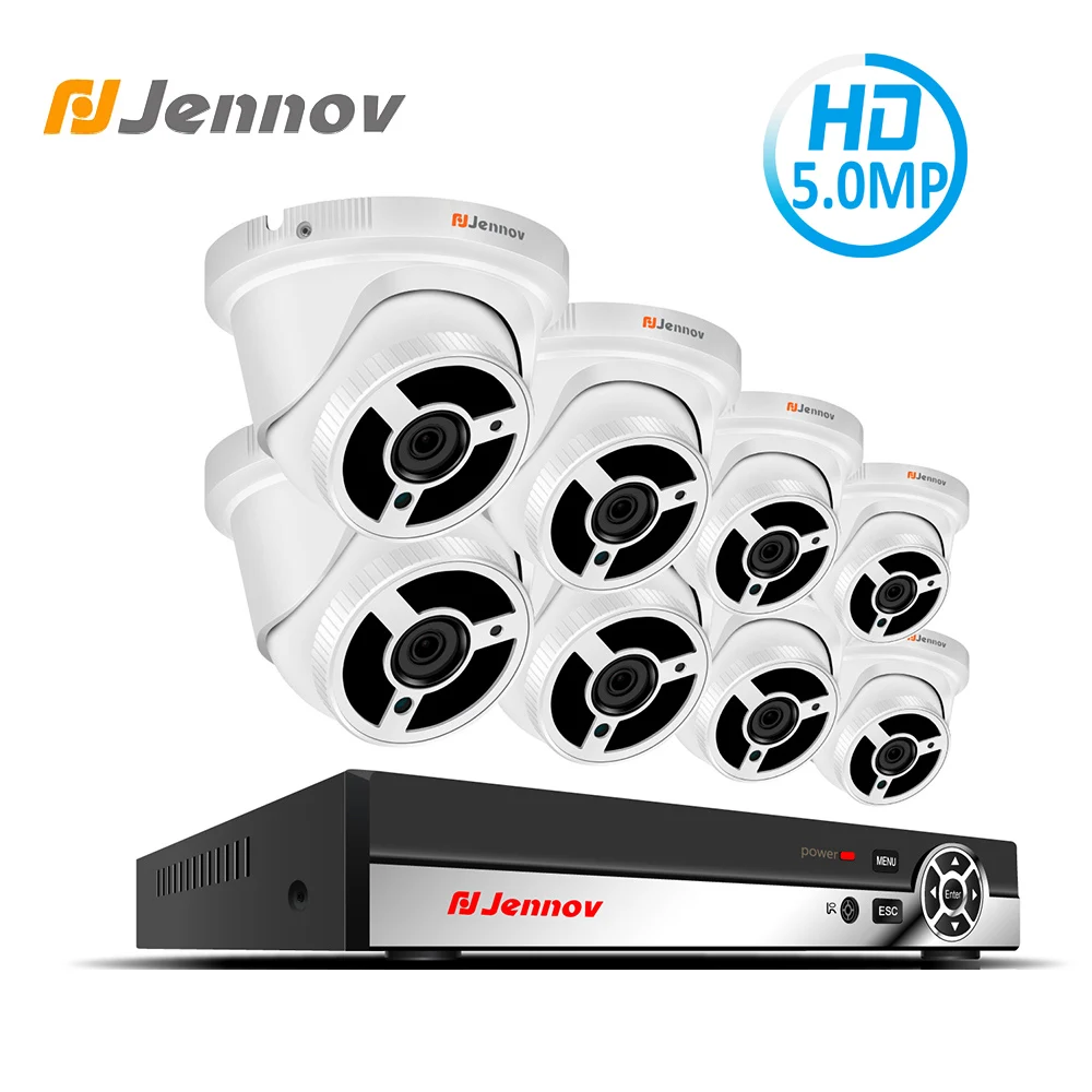 

Jennov 5MP Full HD Security Camera System CCTV Set IP Cam Kit Video Surveillance POE NVR Wired Dome H.265 P2P IP66 Waterproof