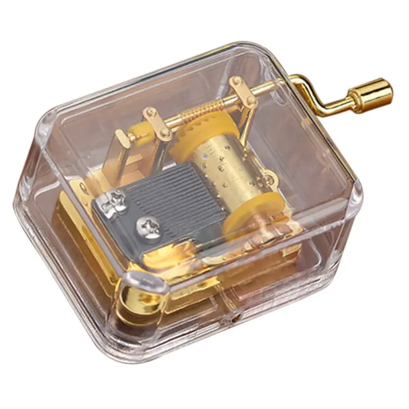 

Castle In The Sky/Let It Go/You Are My Sunshine 18 note Acrylic Clear Gold Hand Cranked Gurdy Musical Mechanism Music Box