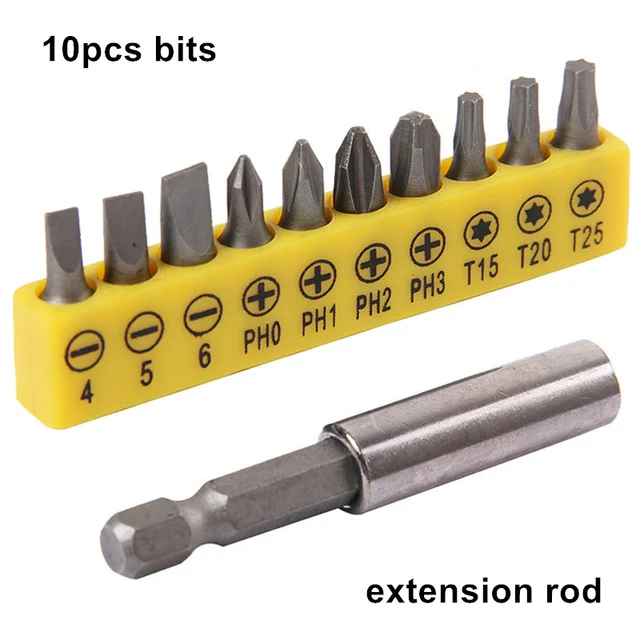 10pcs Screwdriver Bits Combo Plus Extension Rod Set For Cordless