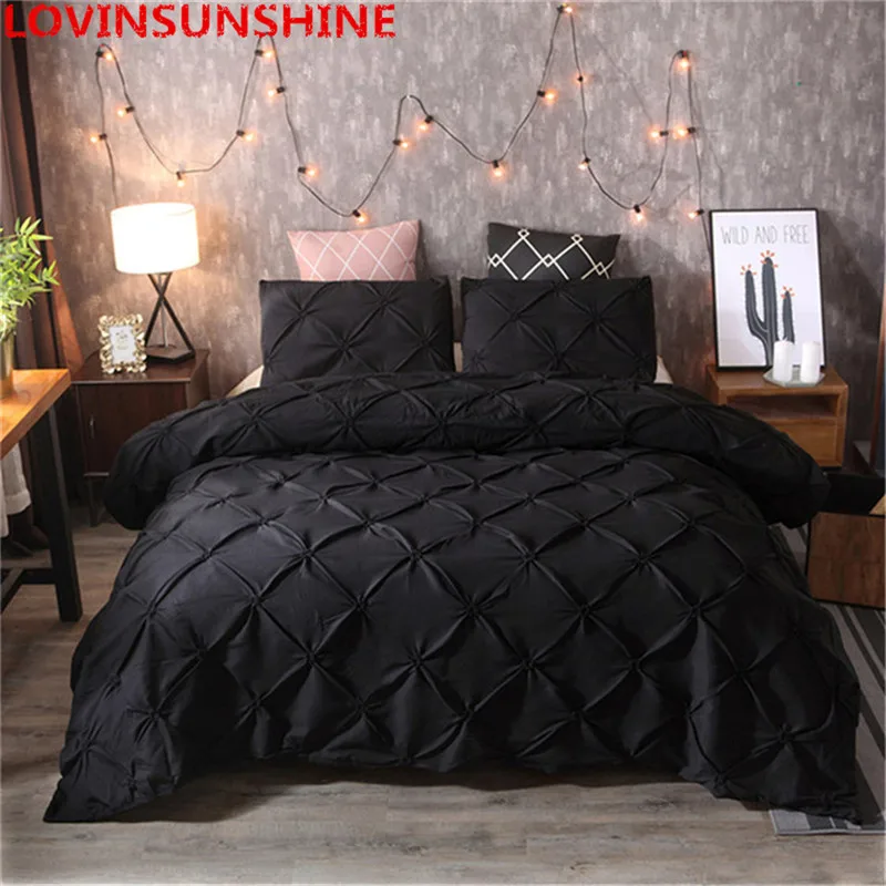 Black 2 3pcs Luxury Duvet Cover Set Pinch Pleat White Black Grey