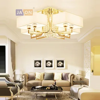 

led e14 Postmodern Iron Crystal Fabric Gold Chandelier Lighting Lamparas De Techo Suspension Luminaire Lampen For Foyer