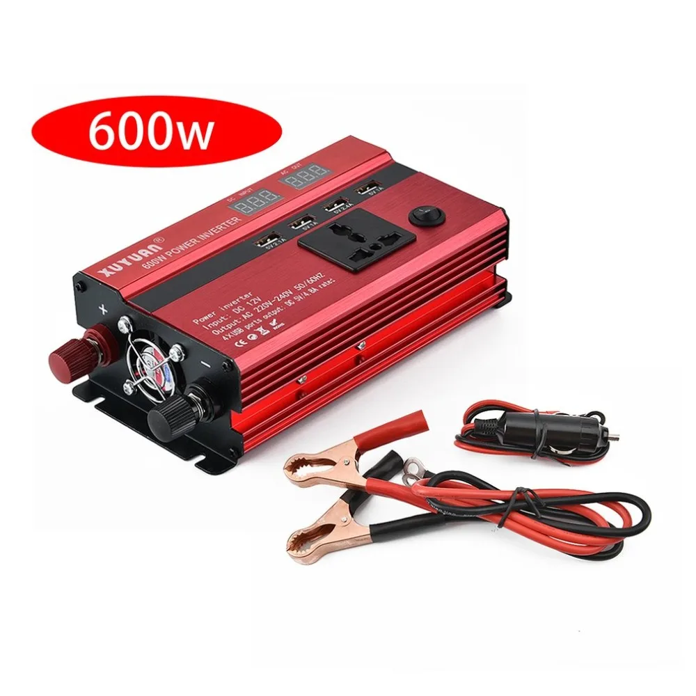 

600W Power Inverter DC 12V to AC 220V LED Display Home Fan Cooling Car Converter Household Appliances Plug and Play