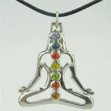 Free shipping 15883 Random rhinestone Alloy Dull Silver Chakra Pendant Buddha Yoga Meditation Crystal 17″ Necklace