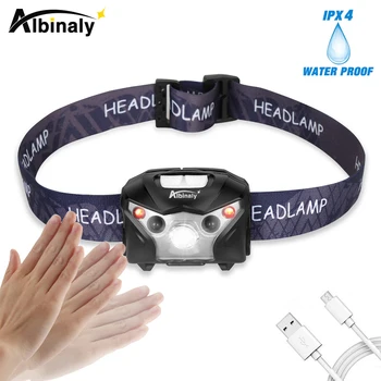 

Albinaly Rechargeable LED Headlamp Body Motion Sensor Headlight with red light Camping Flashlight Head Light Lamp With USB