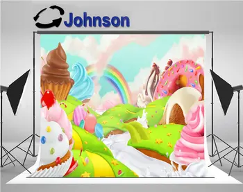 

cupcake fairy cake sweet candy landscape Rainbow backdrops Vinyl cloth High quality Computer print party background