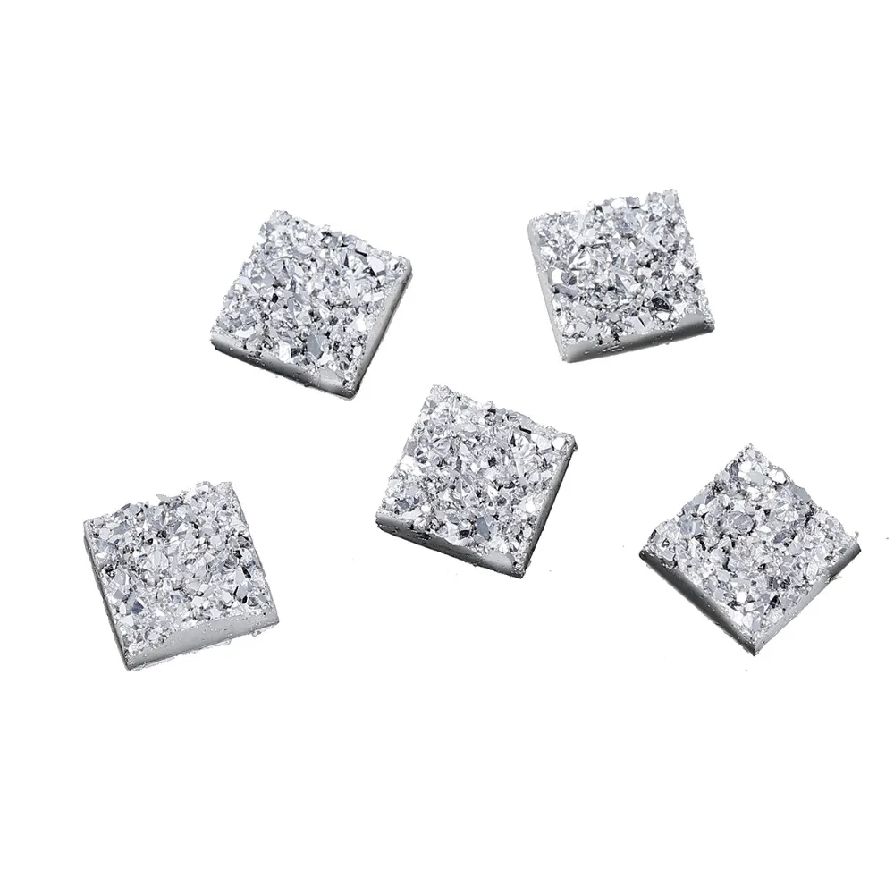 

8SEASONS Wholesale - drusy Resin Dome Seals Cabochon Square Silvery White 12mm( 4/8") x 12mm( 4/8"), 50 PCs