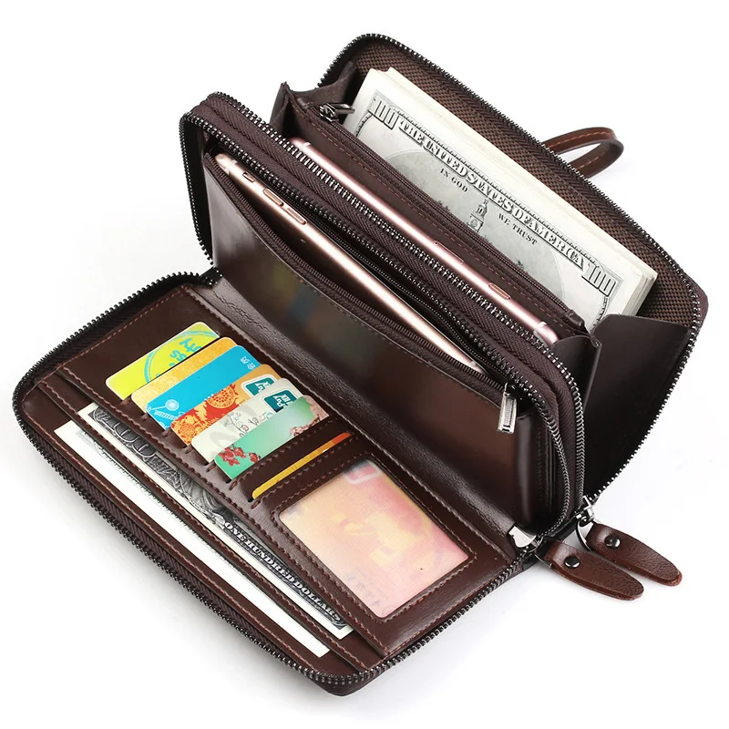 Brand Long Wallet Men Double Zipper Coin Pocket Purse Men Wallets Casual Business Card Holder Vintage Large Wallet Male Clutch Brand Long Wallet Men Double Zipper Coin Pocket Purse Men Wallets Casual Business Card Holder Vintage Large Wallet Male Clutch