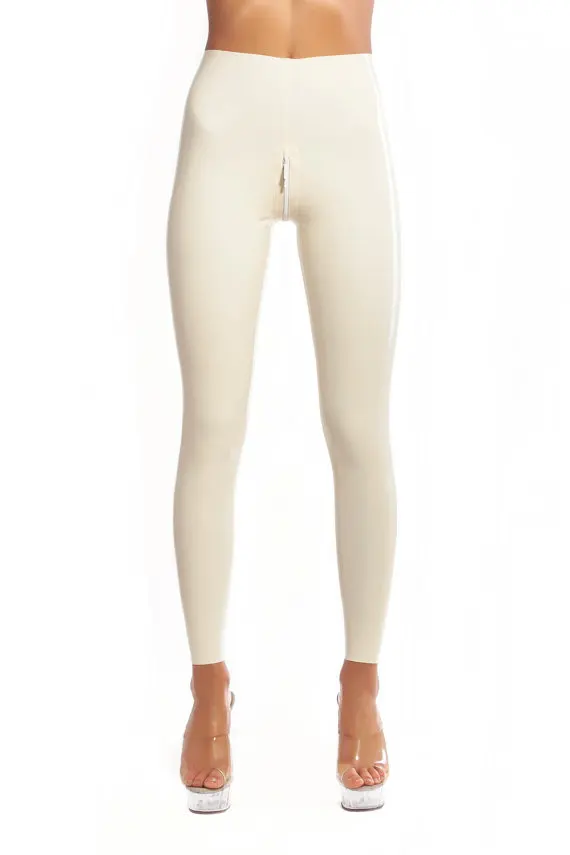 

White Latex leggings with crotch zipper Latex Long Tight Pants Tights Pants Rubber Latex Trousers