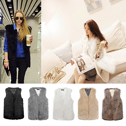 

Women's Winter Fashion Luxury Faux Fur Vest Sleeveless Coat Outwear Waistcoat
