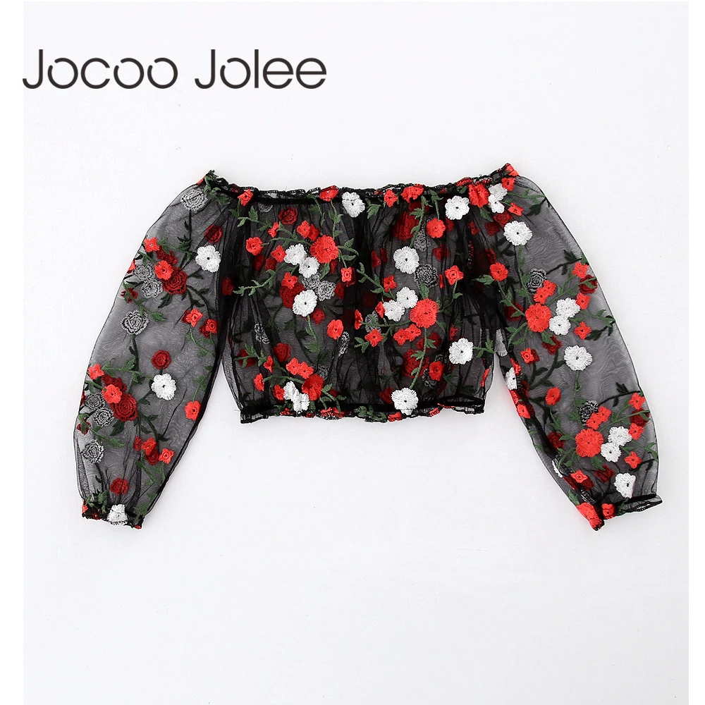 Jocoo Jolee See Through Blouses Women Sheer Mesh Top Flower Embroidery Summer Shirt female Tunic Korean Fashion Streetwear Blouses
