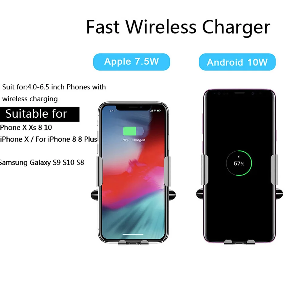 Qi Car Wireless Charger for iPhone Xs X 8 10W Fast Wireless Charging for Samsung Galaxy S9 S10 Car Phone Holder Charger7