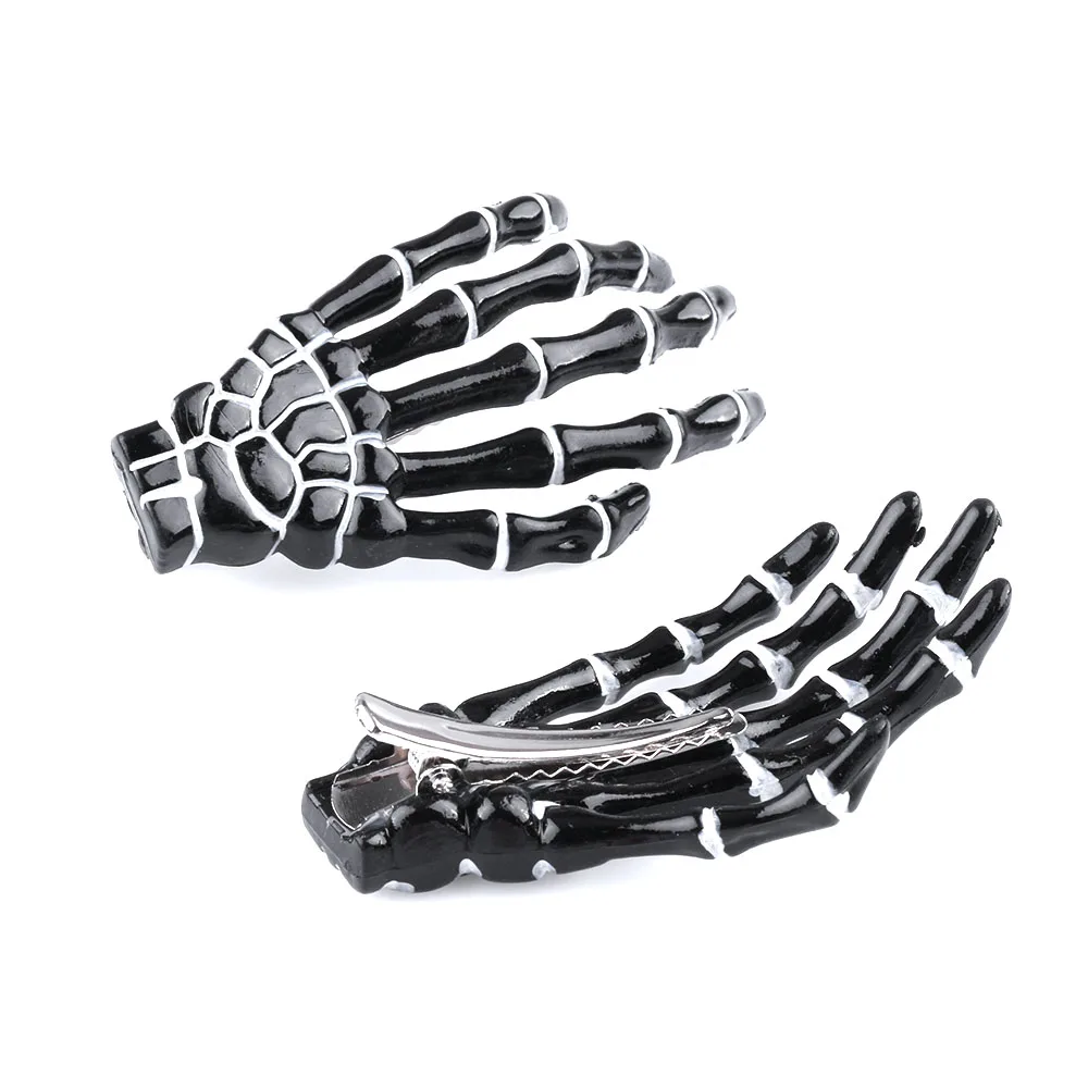 

1 Pair Fashion Women Girls Creative Harajuku Skull Skeleton Hand Bone Hair Clip Claw Ghost Skeleton Halloween Party Hairpin