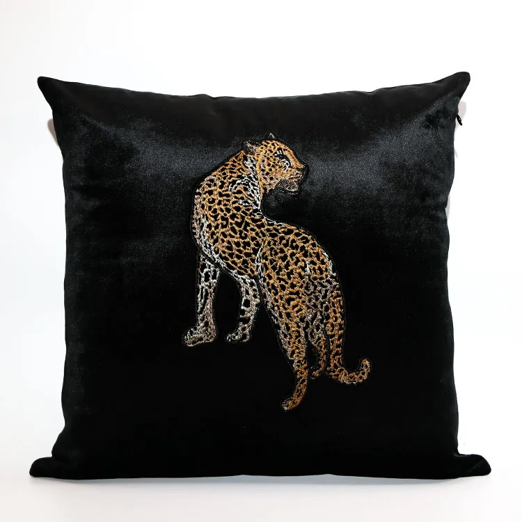 Европейский стиль Мягкий бархатный черный Чехол на подушку леопардовая вышитая Высококачественная квадратная наволочка диван сплошной цвет
