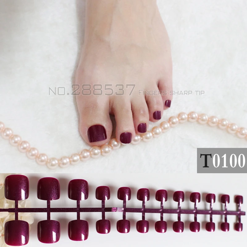 

24 Pcs Artificial candy Nails Sticker Natural Acrylic False Toe Nails Tips Art Decor Toenails Dark purple T0100