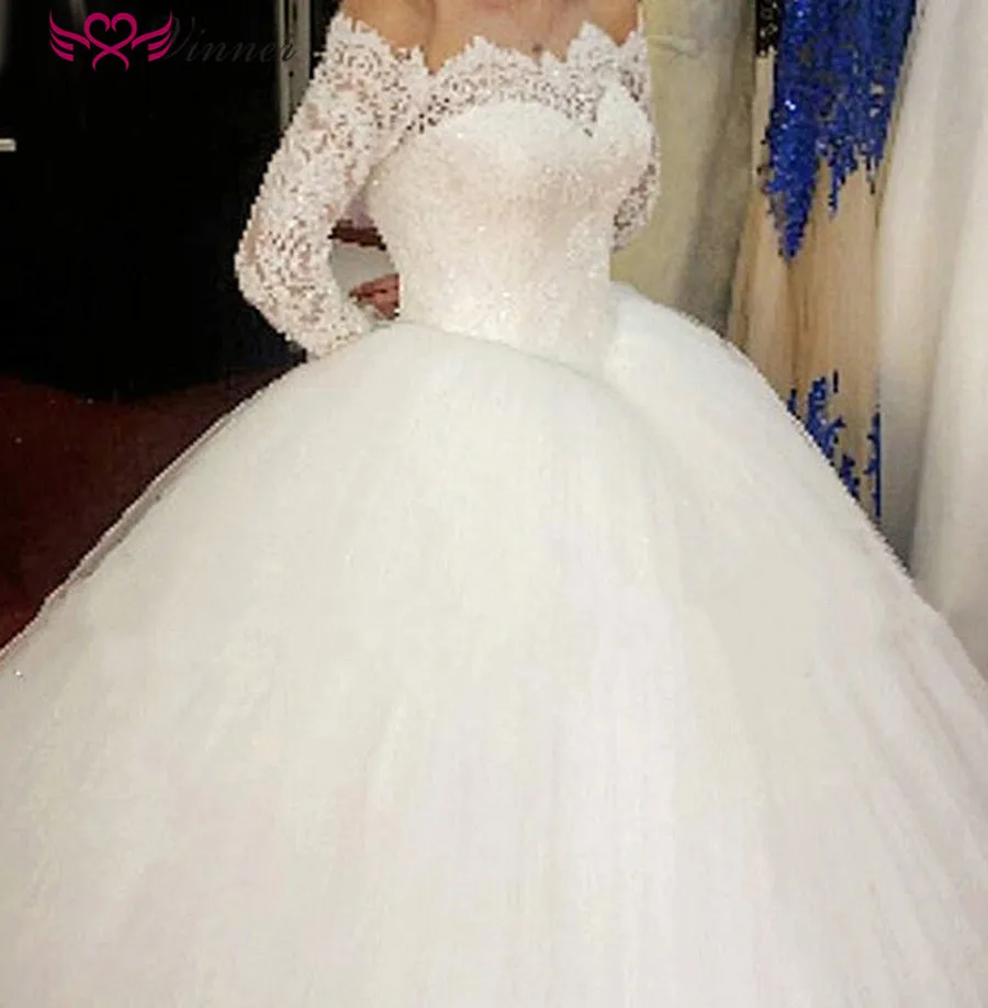 С длинным рукавом размера плюс арабское винтажное свадебное платье es с открытыми плечами Vestido Novia Cort кружевное Тюлевое свадебное платье W0213
