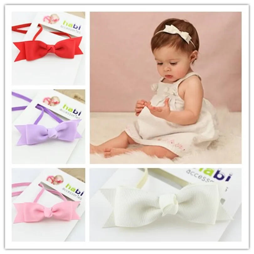 New Baby Girls Toddler Kids Leather Bow Elastic Headband Hair Band Accessories 