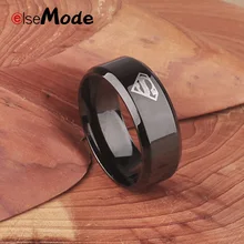 Elsemode masculino superman herói preto 316 anel de aço inoxidável 8 mm para o esporte pai masculino menino presente jóias transporte da gota