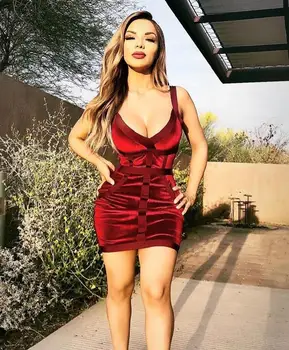 

Newest Deep Wine Red V neck Rayon Bandage Dress Night Club Party Bodycon Dress