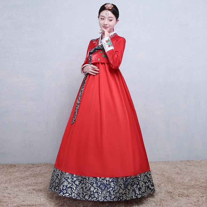 Женские корейские этнические костюмы вышитые Традиционный корейский Костюм-ханбок с длинным рукавом женская одежда для сцены