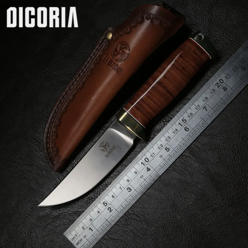 Купить Dicoria Python D2 лезвие фиксированным лезвием прямые нож кожаная ручка Оболочка Отдых Охота Открытый выживания EDC ножи инструменты