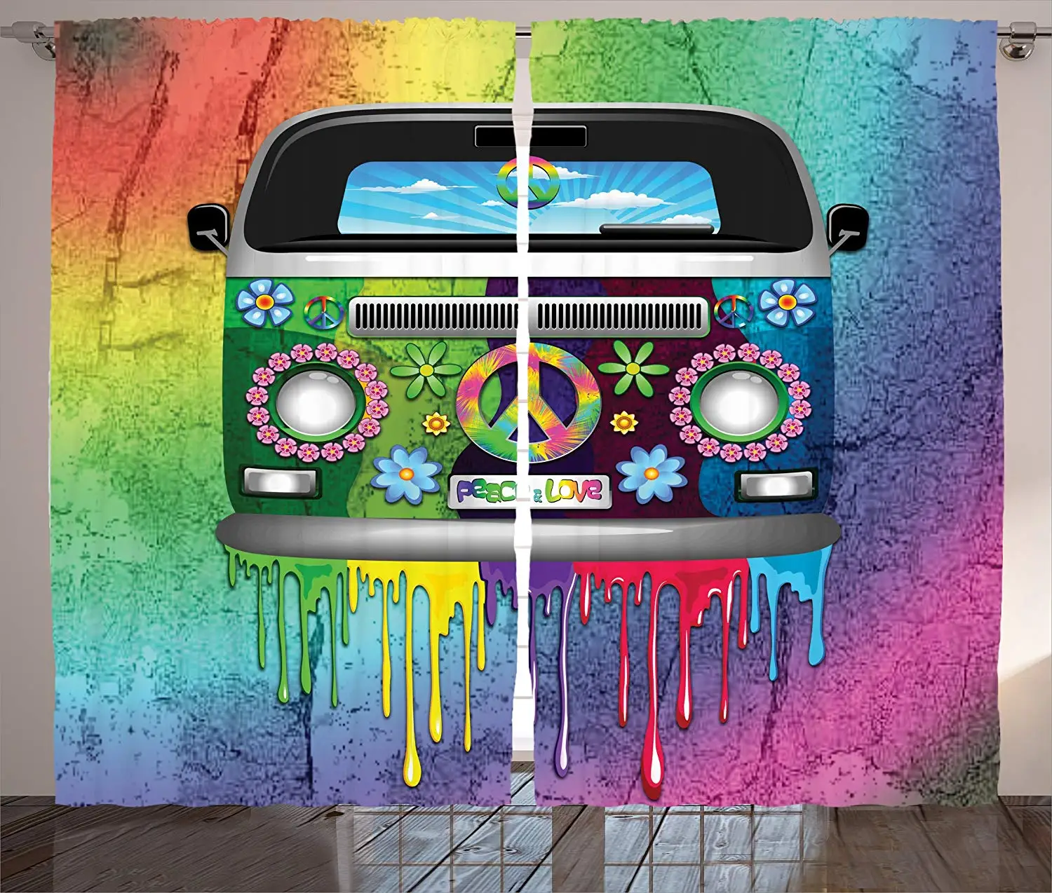 Groovy шторы в старом стиле хиппи-Ван с капающей радужной краской молодежное