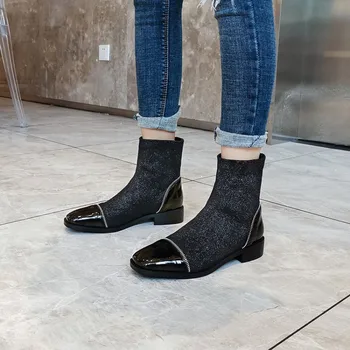 

GPOKHDS 2020 women ankle boots soft cow leather slip on winter short plush round toe low heels female ankle boots party dress