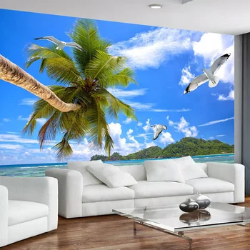 

Blue Sky White Clouds Beach Coconut Tree Mural Custom 3D Photo Wallpaper For Living Room Bedroom Indoor Decoration Wall Painting