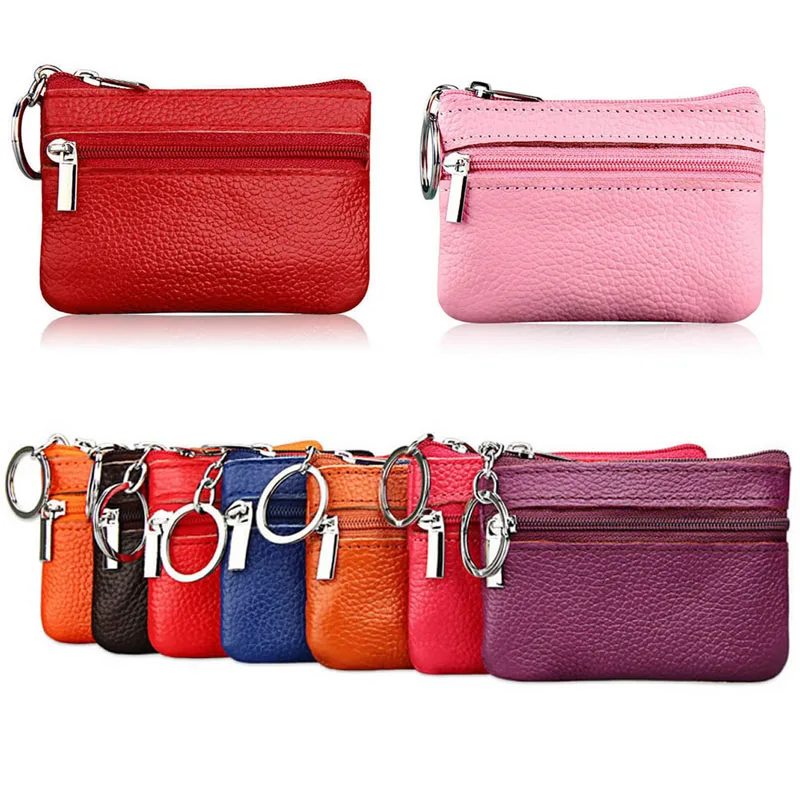 Cartera de cuero con cremallera para mujer, monedero pequeño, suave, tarjetero