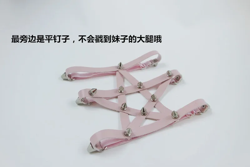 Модные сексуальные подвязки из искусственной кожи Harajuku ручной работы звезды Подвязки Пентаграмма Шипованные Панк Рок ноги подвязка пояс - Цвет: Pink