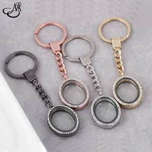 8 unids/lote Mix Oval Llaveros Medallón Flotante Magnética Medallón Llaveros Llavero de Cristal Memoria Viva Locket con Rhinestone PEI866