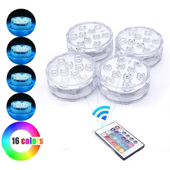 

pack of 4, 10leds RGB Led Underwater Light Pond Submersible Waterproof Swimming Pool Light AAA Battery Operated for holidy party